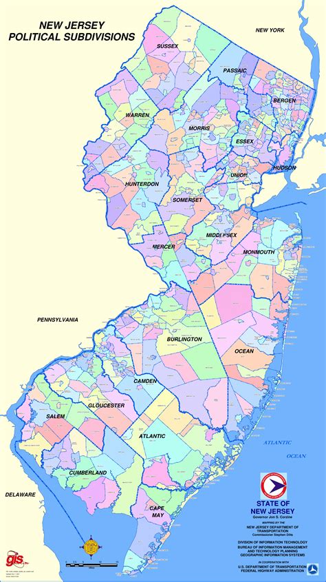 New Jersey Political Subdivisions Map • Mapsof.net