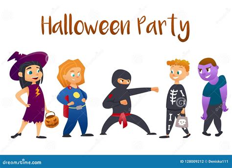 Halloween Kids Costume Party. Group of Kids in Halloween Costume. Stock Vector - Illustration of ...