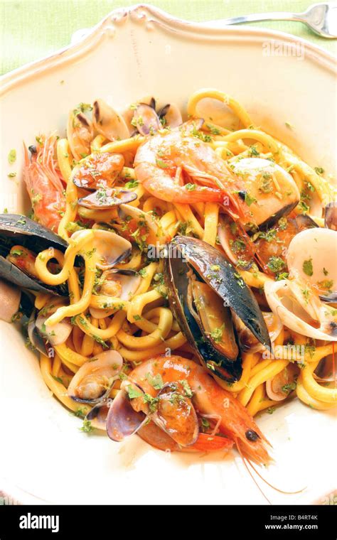 Scialatielli pasta with seafood Italy Stock Photo - Alamy