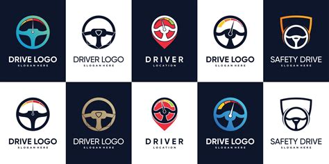 Set bundle of driver logo design with steering and creative element Premium Vector 7380665 ...