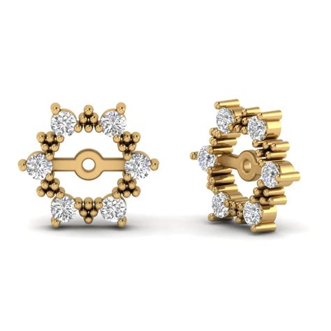 0.25 Ct. Vintage Halo Diamond Earring Jackets For Studs In 14K Yellow ...