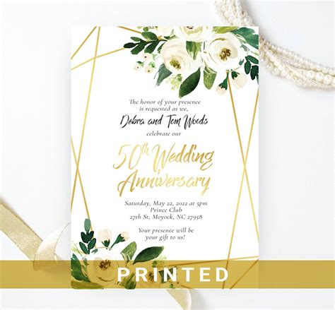 Golden wedding anniversary invitations printed Geometric | Etsy