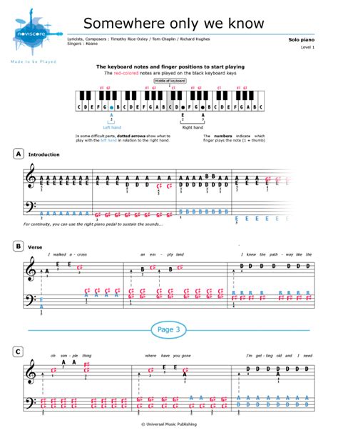 Piano sheet music Somewhere only we know (Keane) | Noviscore sheets