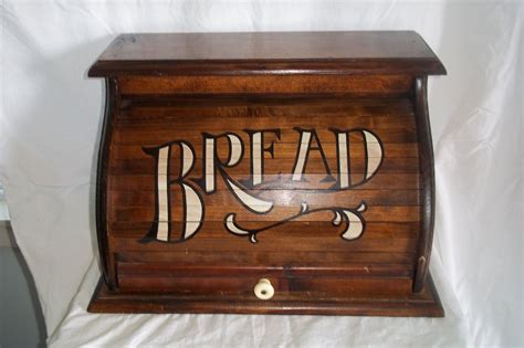 Vintage Wood Bread Box Rolltop Farm House Cottage Style