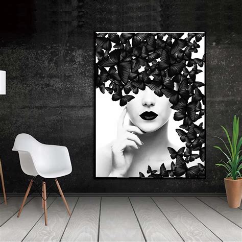 WANGART Nordic Quote Poster Black White Butterfly Woman Wall Art Canvas Prints Wall Pictures ...