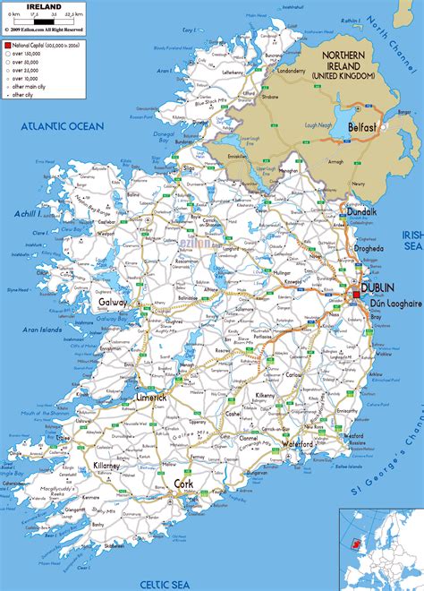 Large road map of Ireland with cities and airports | Ireland | Europe | Mapsland | Maps of the World