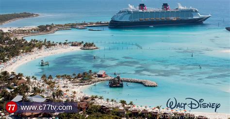 The Disney Dream docks at Castaway Cay, Disney’s private island in the tropical waters of the ...