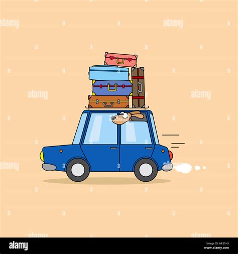 Family travel by car. Funny cartoon illustration Stock Photo - Alamy