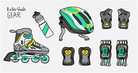 Rollerblade Safety Gear Hand Drawn Vector Illustration 168245 Vector ...