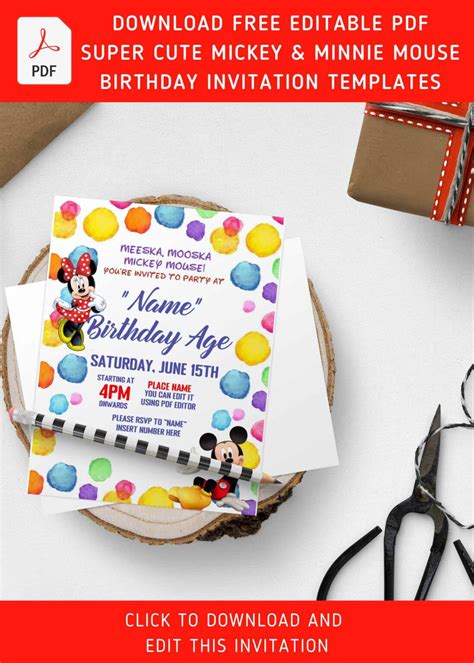 (Free Editable PDF) Colorful Mickey And Minnie Mouse Birthday Invitation Templates