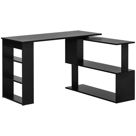 Buy HOMCOM L Shaped Corner Desk, 360 Degree Rotating Home Office Desk with Storage Shelves ...