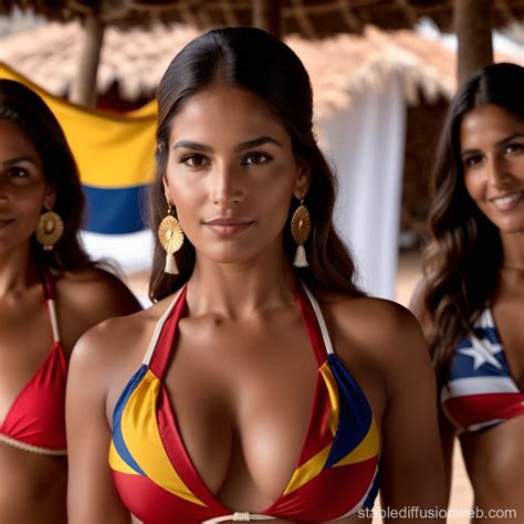 Six South American Women in Bikinis with National Flags | Stable Diffusion Online