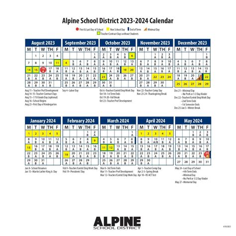 Alpine School District Calendar 2024-2025 (Holiday Breaks)