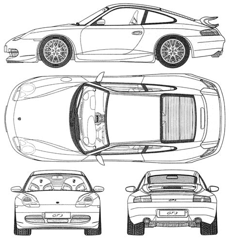 1999 Porsche 911 (996) GT3 Coupe blueprints free - Outlines