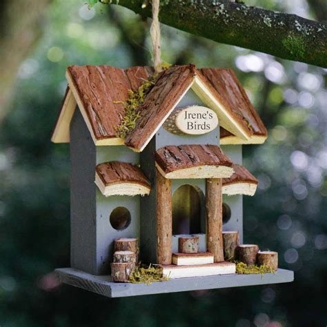 Woodland Grey Personalised Hanging Bird House By Dibor ...