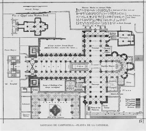 Detailed plan of the Cathedral of Santiago de Compostela Architecture Mapping, Diagram ...