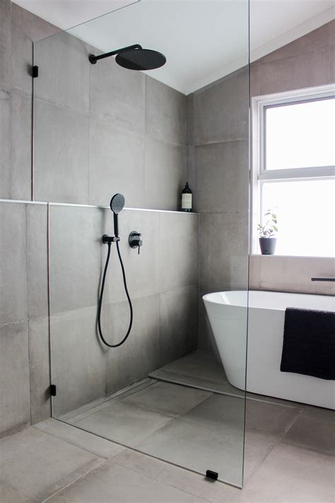 Frameless Walk In Shower | Bathroom renovation trends, Concrete bathroom, Small bathroom renovations