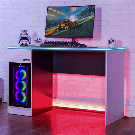 Gaming Desks | Carbon-Tek RGB Gaming Desk with Wireless Charging - White