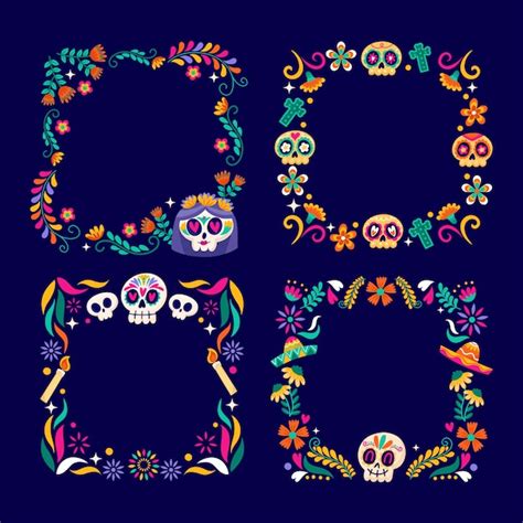 Plantilla de marco plano para celebración de dia de muertos | Vector Gratis