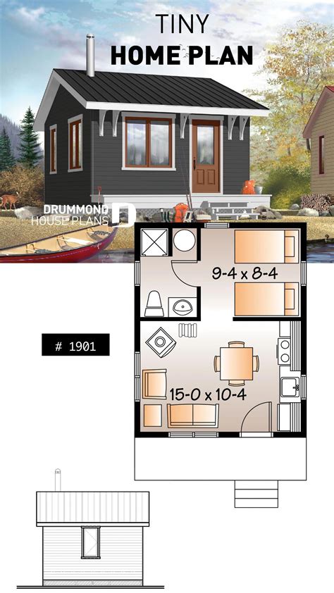 Small 1 bedroom cabin plan, 1 shower room, options for 3 or 4-season included, wood stove # ...