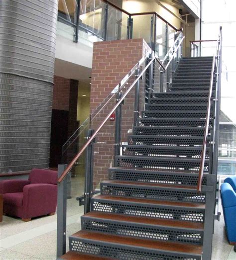 Metal Staircase | Wood Tread, Laser Cut Steel Risers Staircase with ...