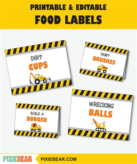 Construction Food Labels Printable Construction Party Food | Etsy