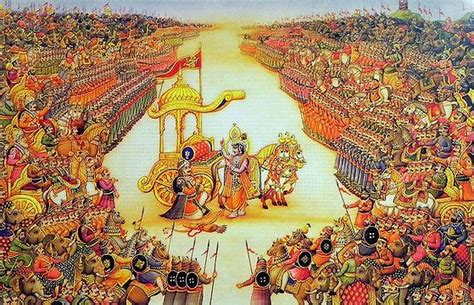 Krishna Preaches the Gita to Arjuna in the Battlefield of Kurukshetra