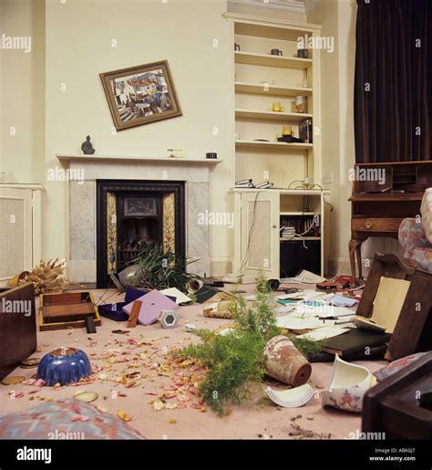 Scene of crime following a house burglary showing lounge interior Stock Photo - Alamy