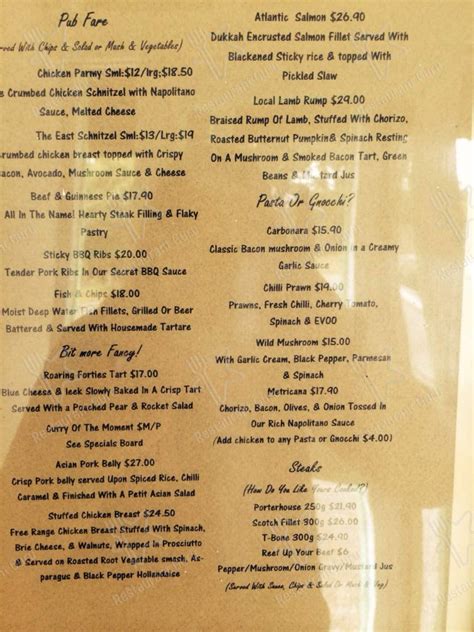 Menu at Colac East Hotel pub & bar, Colac East