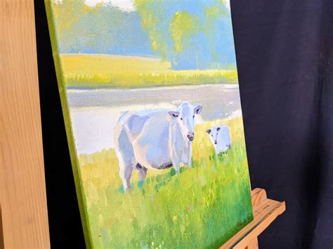 Grazing cows Original oil painting on stretched canvas Farm | Etsy