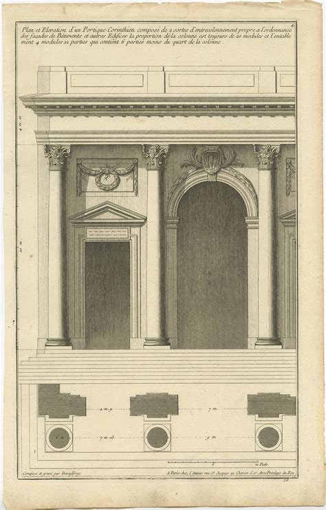 Pl. 4 Antique Architecture Print of a Corinthian Portico by Neufforge