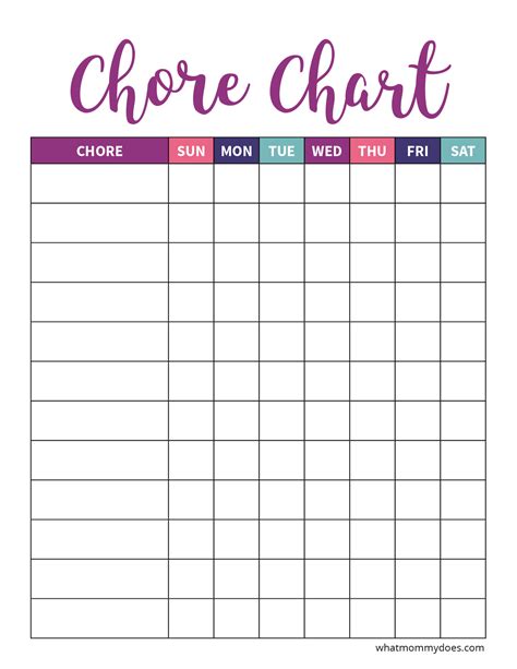 Blank Chore Chart Printable | Template Business PSD, Excel, Word, PDF