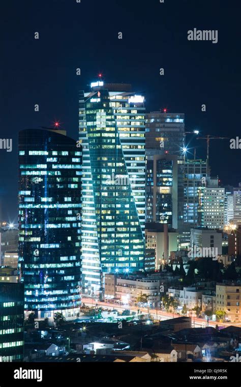 The Tel aviv skyline - Night city Stock Photo - Alamy