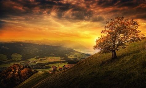 Serene Sunset Over Swiss Hills - 4K Ultra HD Wallpaper