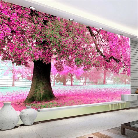 Custom Wall Cloth Mural De Parede Romantic Cherry Flower Tree 3D Large ...