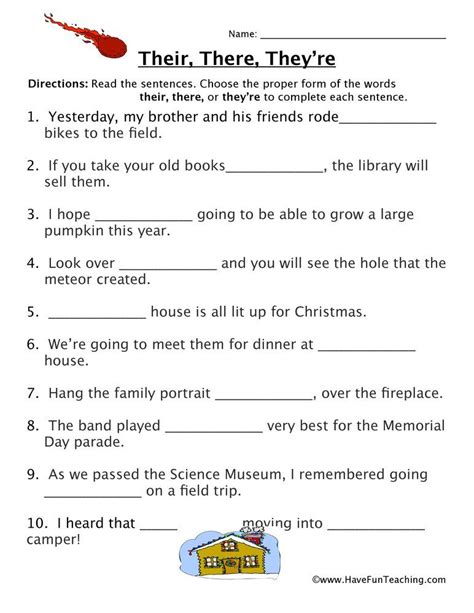 Printable There Their They're Worksheets