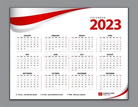 Calendrier 2023, Calendrier Simple, Bureau, Débuts De Semaine Du ...