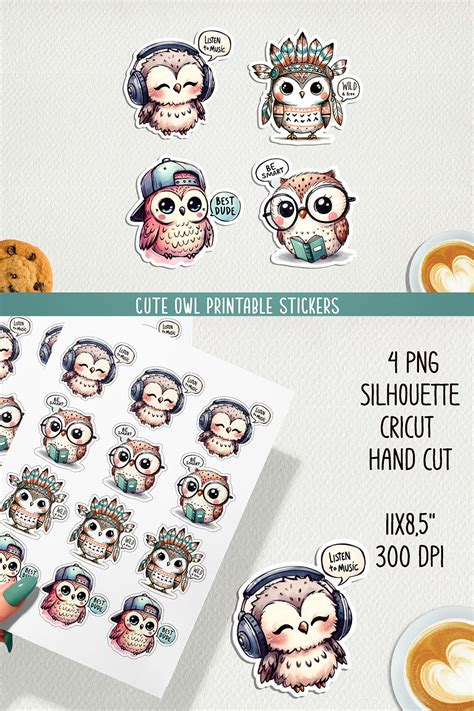 Cute owl stickers, JPG, PNG.