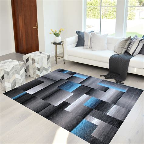 Handcraft Rugs Blue/Silver/Gray Abstract Geometric Modern Squares ...