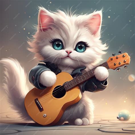 Premium Photo | Cute cat playing guitar animal music concept