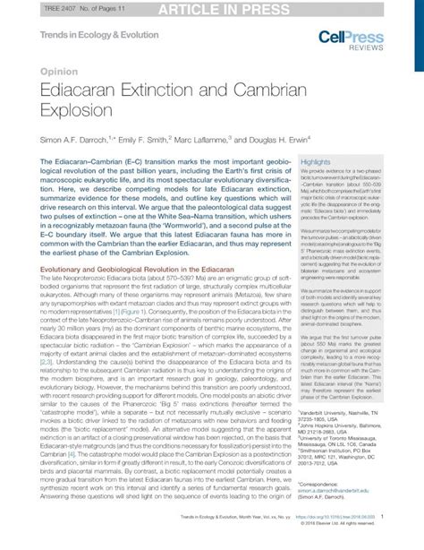 (PDF) Ediacaran Extinction and Cambrian Explosion€¦ · Extinction and ...