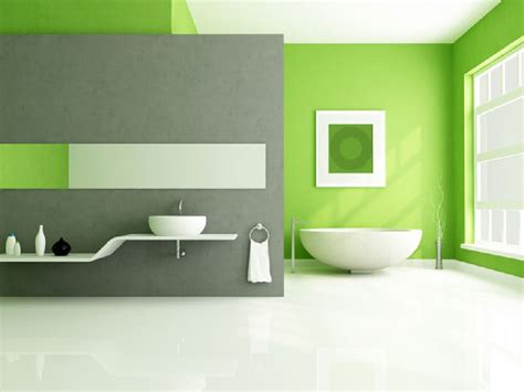 Lime Green Accents Wall Paint For Modern Bathroom Idea Combine With Grey Wall Decor Over Vanity ...