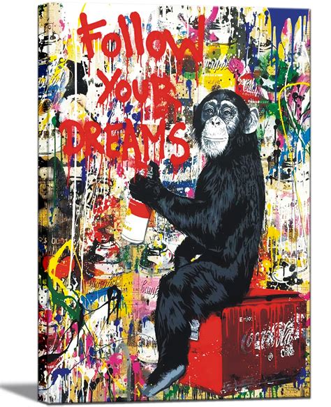 Banksy Street Graffiti Monkey Inspirational quotes Animal Canvas Art ...