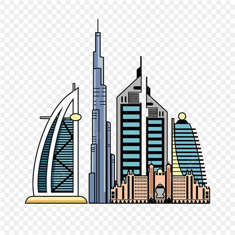 Dubai City Silhouette Vector PNG, Line Building Dubai City Silhouette, Line, Building, Dubai PNG ...