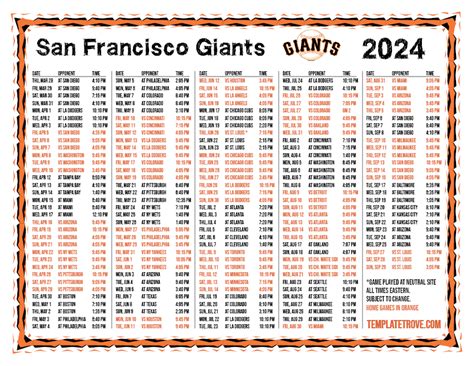 San Francisco Giants Schedule 2024 Calendar - Ida Karlene