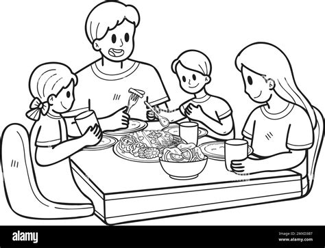 Family Eating Clipart Black And White