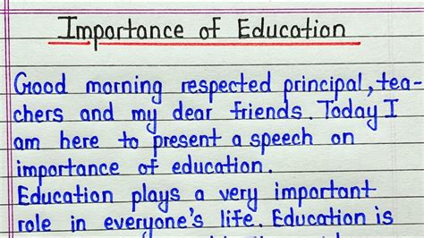 Speech on importance of education in english || Importance of education ...