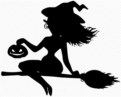 HD Beautiful Halloween Witch Flying On A Broom Silhouette PNG | Citypng