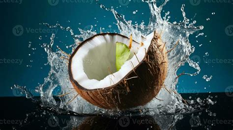 Coconut splash in water on blue background generative AI 29640357 Stock ...