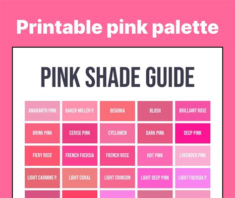 Pink Shade Guide 50 shades of pink palette | Etsy